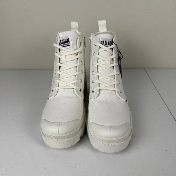 Palladium Pallabase Twill Boots Women's 10 Star White Platform Canvas Zip Up USA - Picture 6 of 11